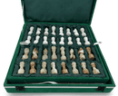 Green Onyx & White Marble Chess Pieces with Green Velur Case