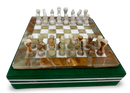 Green Onyx & White Marble Chess Set with Green Velur Case