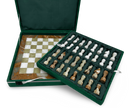 Green Onyx & White Marble Chess Set with Green Velur Case