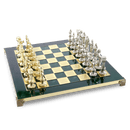 Renaissance chess pieces green metal chess board themed set