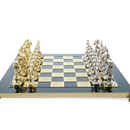 Renaissance chess pieces green metal chess board themed set - side view