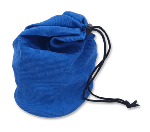 Blue Drawstring Chess Pieces Bag - closed with pieces Blue Drawstring Chess Pieces Bag - closed with pieces