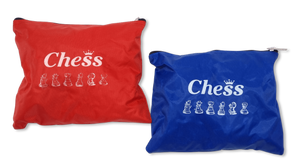 Zip Up Chess Pieces Bag – Red and Blue with pieces Zip Up Chess Pieces Bag – Red and Blue with pieces