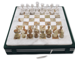 White Marble & Green Onyx Chess Set White Marble & Green Onyx Chess Set