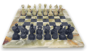 Green Onyx and Black Marble Chess Set
