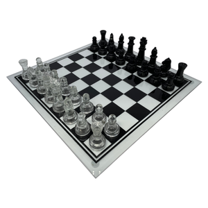 Glass Chess Set 35cm with Clear and Black pieces (GS03B) 