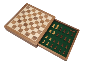Rex Noir Square Magnetic Travel Chess Set 25cm with drawer (SQU-S-25) open