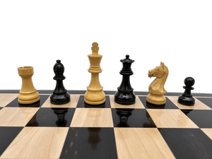 Rex Noir London Classic Double Weighted Ebony Staunton Chess Pieces with carved Knight