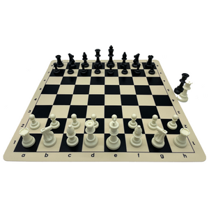 Tournament Chess Set - Double Weighted Pieces & Silicone Roll Up Board Bundle black and white