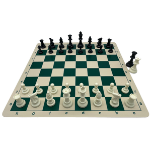 Tournament Chess Set - Double Weighted Pieces & Silicone Roll Up Board Bundle green and white