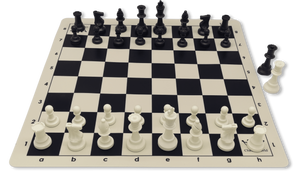 Tournament Chess Set - Double Weighted Pieces & Silicone Roll Up Board Bundle black and white