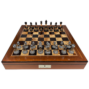 Dal Rossi 50cm Walnut Board with 90mm Metal and Marble look Stem Chess Pieces (L2255DRandDCP15H) Dal Rossi 50cm Walnut Board with 90mm Metal and Marble look Stem Chess Pieces (L2255DRandDCP15H)