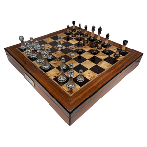 Dal Rossi 50cm Walnut Board with 90mm Metal and Marble look Stem Chess Pieces (L2255DRandDCP15H) play Dal Rossi 50cm Walnut Board with 90mm Metal and Marble look Stem Chess Pieces (L2255DRandDCP15H) play