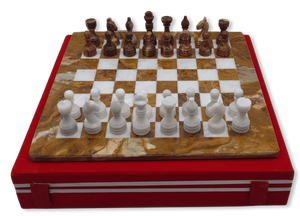 Red Onyx & White Marble Chess Set with Red Case Red Onyx & White Marble Chess Set with Red Case