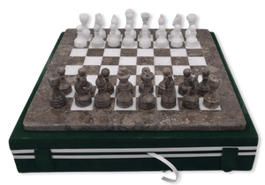 Fossil & White Marble Chess Set with Green Velur case Fossil & White Marble Chess Set with Green Velur case
