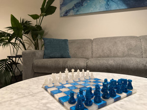 Ocean Mirage Modern Alabaster Chess Set with box - living room Ocean Mirage Modern Alabaster Chess Set with box - living room