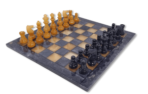 Amber Glow Classic Alabaster Chess Set side view
