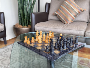 Amber Glow Classic Alabaster Chess Set - living room