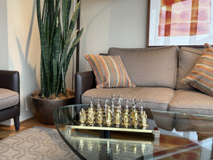 Emerald Knights Chess Set in a living room