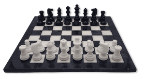 Midnight Pearl Classic Alabaster Chess Set - front view Midnight Pearl Classic Alabaster Chess Set - front view