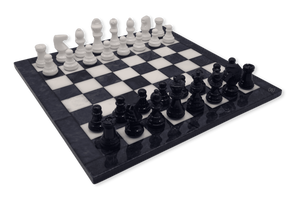 Midnight Pearl Classic Alabaster Chess Set - diagonal view Midnight Pearl Classic Alabaster Chess Set - diagonal view