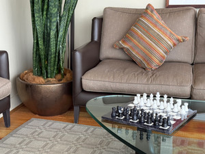 Midnight Pearl Classic Alabaster Chess Set - living room