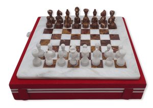 Red Onyx & White Marble Chess Set with Red Case Red Onyx & White Marble Chess Set with Red Case