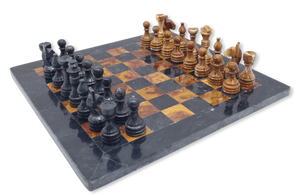 Red Onyx & Black Marble Chess Set - diagonal view