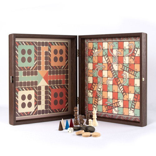 Manopoulos 34cm VINTAGE STYLE 4in1 Combo Chess / Backgammon / Ludo / Snakes