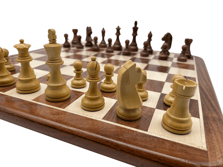 London Classic Chess Set - acacia timber board and acacia double weighted pieces 