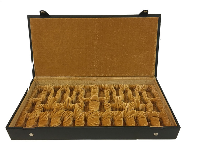 Chess Piece Storage Case Black Organic Leather (BOX-L-10) open