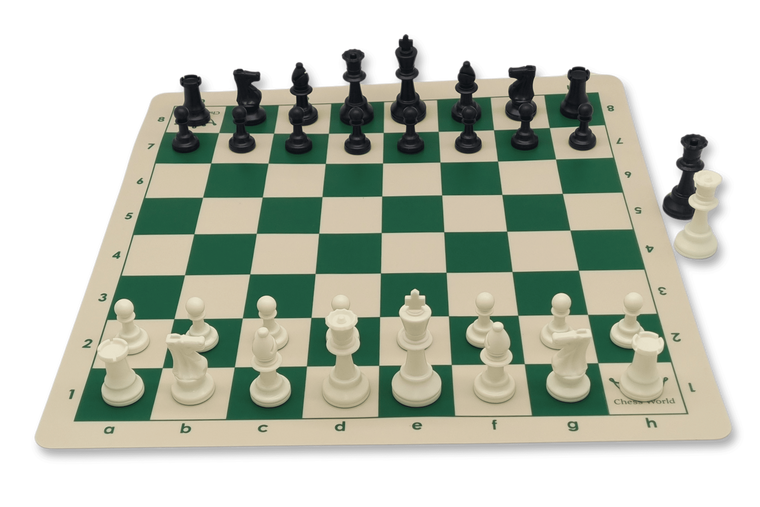 Tournament Chess Set - Double Weighted Pieces & Silicone Roll Up Board Bundle green and white