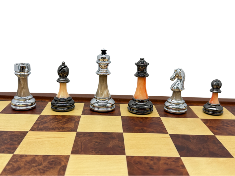 Metal and Marble Look Chess Pieces - Silver and Bronze
