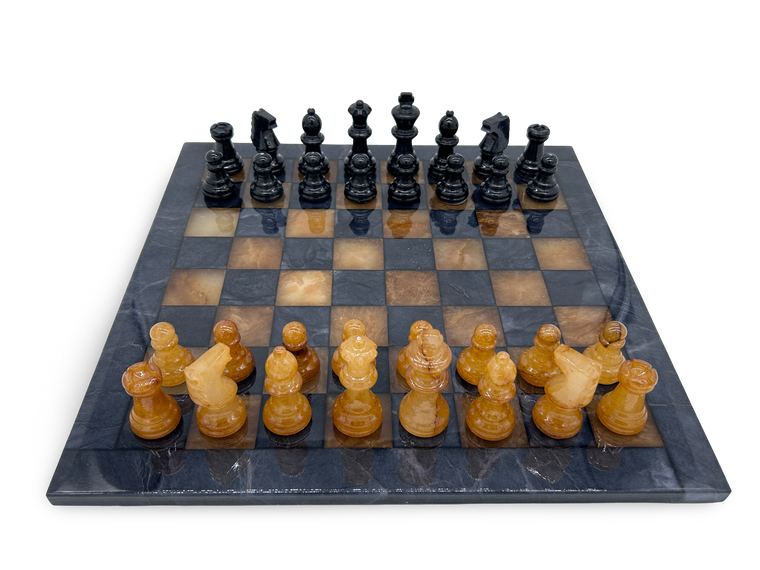 Amber Glow Classic Alabaster Chess Set - orange and black
