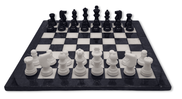 Midnight Pearl Classic Alabaster Chess Set - front view