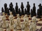 Berkeley Chess Camelot (Brown) Chessmen pieces (BC2006) both on board