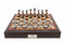 Dal Rossi 16" Walnut Finish Chess Set with PU Leather Edge and Metallic Marble Look Chess Pieces (L2011DR & L2226DR) full set