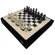 16" Onyx Marble Chess Set with Velvet Case Cream / Black (152CW)
