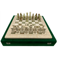 16" Onyx Marble Chess Set with Velvet Case Cream / Green (158CW)