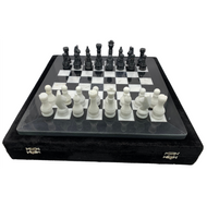 16" Onyx Marble Chess Set with Velvet Case Black / White (159CW) setup