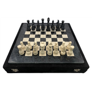 16" Onyx Marble Chess Set with Velvet Case Black / Cream (162CW) game