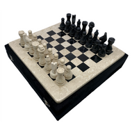 2" Onyx Marble Chess Set with Velvet Case Cream / Black (102CW)