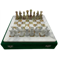 12" Onyx Marble Chess Set with Velvet Case White / Green (106CW)