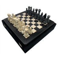 12" Onyx Marble Chess Set with Velvet Case Black / Cream (112CW)