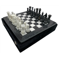 12" Onyx Marble Chess Set with Velvet Case Black / White (109CW)