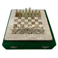 8" Onyx Marble Chess Set with Velvet Case Cream / Green (148CW)