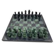 16" Onyx Marble Glass Chess Set Green / Black (M1041)