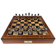 Dal Rossi 50cm Walnut Board with 90mm Metal and Marble look Stem Chess Pieces (L2255DRandDCP15H)