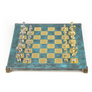 Manopoulos CLASSIC METAL STAUNTON CHESS SET with gold/silver chessmen and bronze chessboard 36cm (S34TIR)