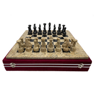 16" Onyx Marble Chess Set with Velour Case Coral / Black (153CW)